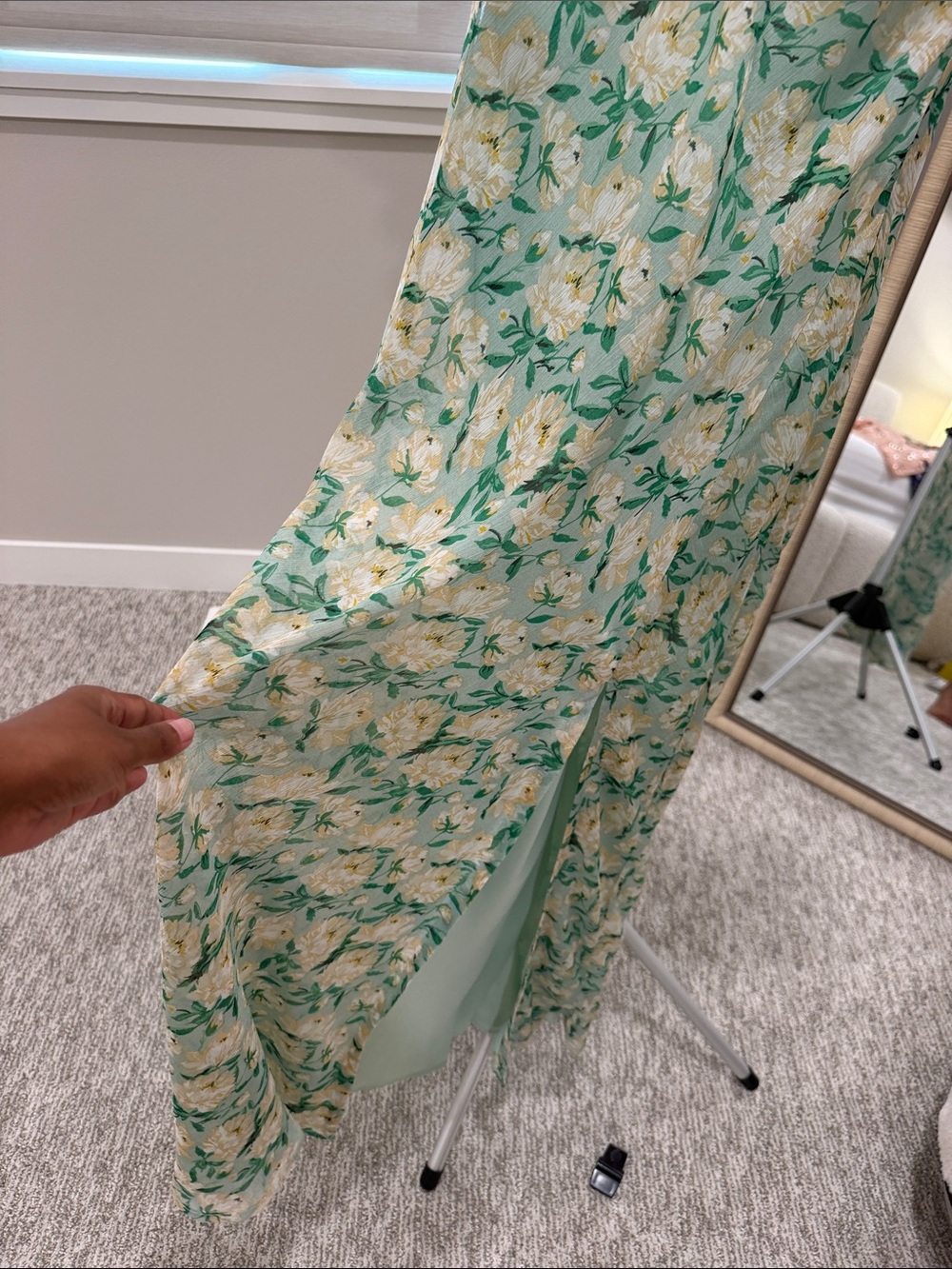 Astr Floral Mint Green Maxi Skirt with Yellow Blossoms